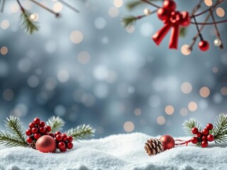 Christmas decorations with pinecones and snow


