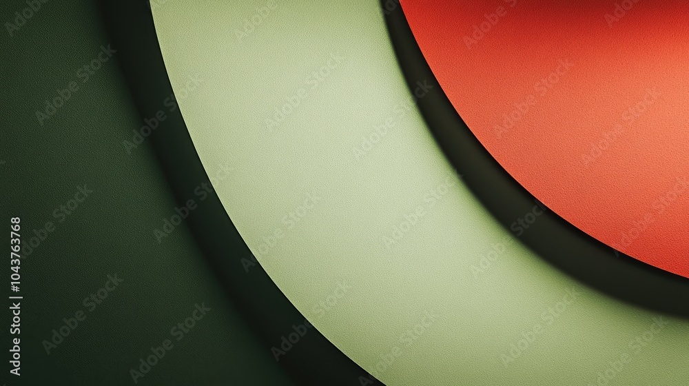 Aufkleber a minimalist abstract design in green and red, with subtle shadows adding depth and dimension, creat
