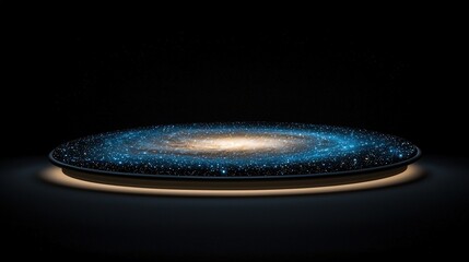 Futuristic holographic display of vibrant galaxy in a dark space