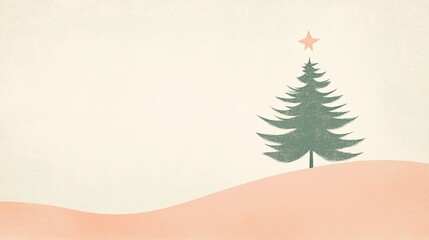 A retro minimal Christmas card with a lone, stylized tree, a single star, and a clean, pastel background, perfect for a sleek holiday greeting.