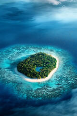 Aerial view of tropical island in turquoise sea