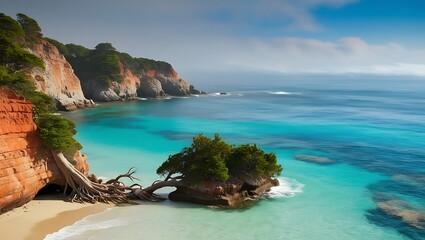 Fototapeta premium Breathtaking coastal wallpaper with rugged cliffs and distant horizon