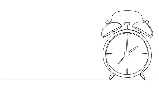 animated continuous single line drawing of classic alarm clock, line art animation