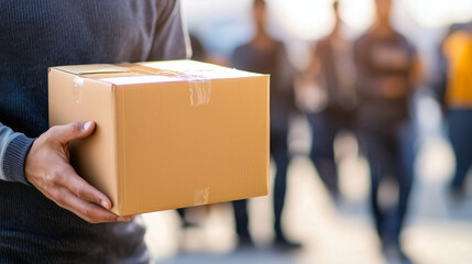 Male Volunteer Holding Food Box at Distribution Center