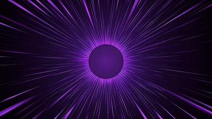 Abstract purple glowing light rays converging to a circle in the center of a black background.