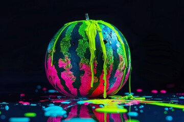 Vibrant neon painted watermelon: bold artistic expression