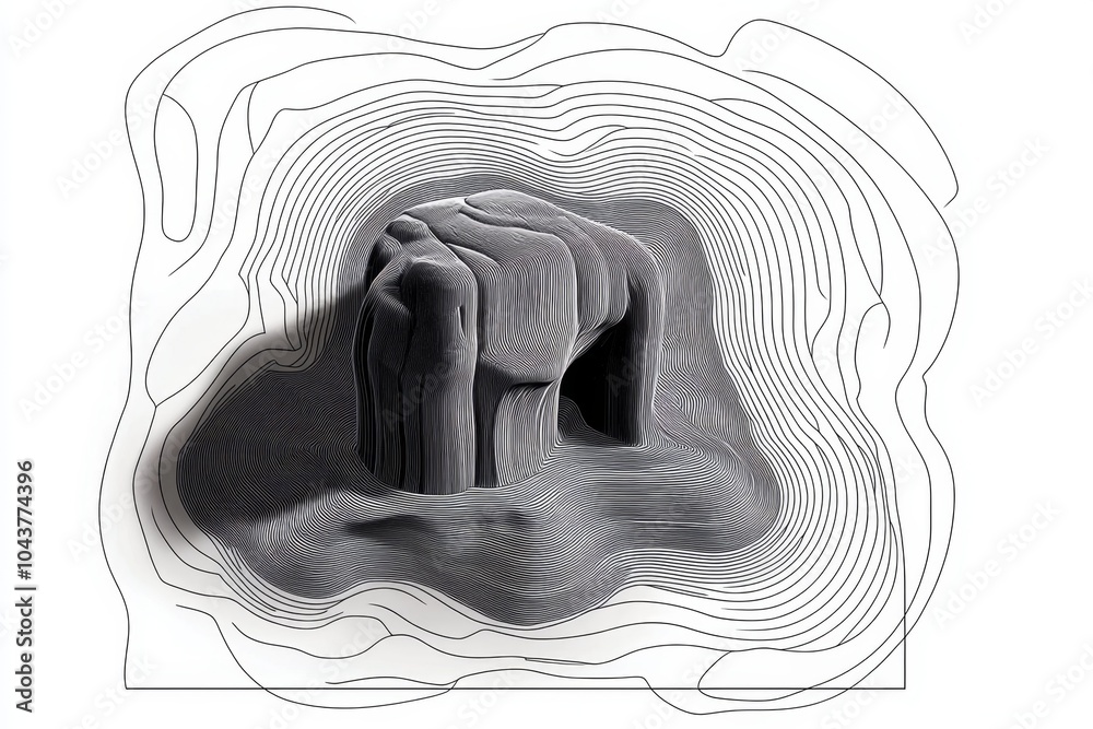 Poster abstract minimalist outline of sigiriya rock, capturing the iconic shape of the ancient fortress wit
