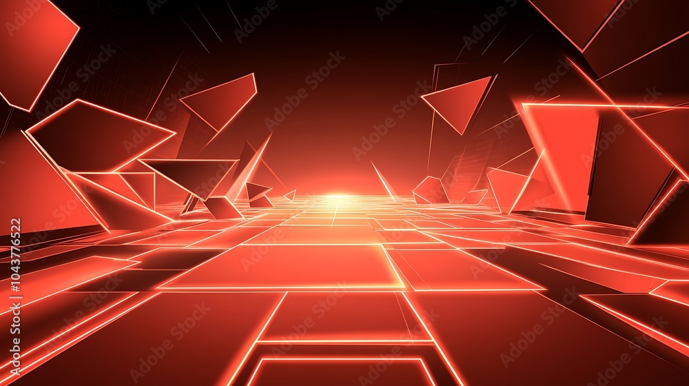Aufkleber abstract red glowing geometric shapes on a dark background.