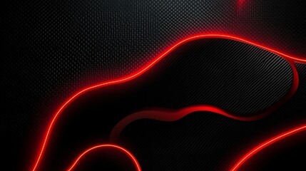 Abstract red neon light glowing on dark carbon fiber background.