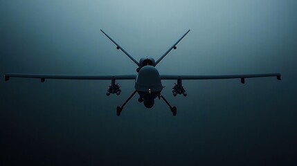A silhouette of a drone in low light, showcasing its design and potential for surveillance.