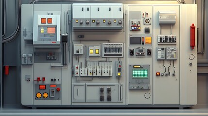 A close-up of a control panel with many switches, buttons, knobs, and displays.