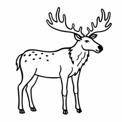 Obraz premium Hand Drawn Black and White Deer Illustration with Antlers for Wildlife Art