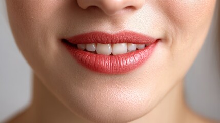 Naklejka premium Dermatitis: Woman with Red Lips and Beautiful Skin Closeup