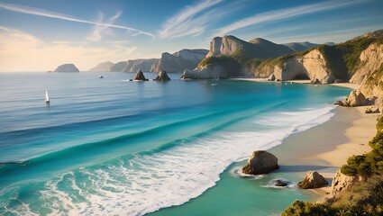 Scenic sea coast wallpaper showcasing beautiful cliffs and calm blue seas