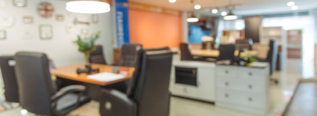 Banner Business office Blurred background meeting room light bokeh event company. Banner Blurry abstract background conference room. Blur background office modern lobby urban decor with copy space