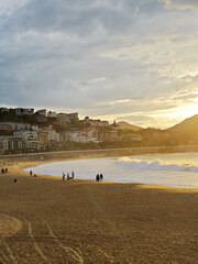 View of the La Concha beach in the evening time in San Sebastian Donostia, Baqsue country, Spain