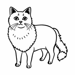 Obraz premium Outline Vector Illustration of a Long Haired Cat with Fluffy Tail