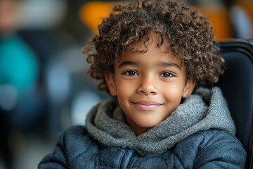 a boy smiling as a disabled mixed race school student