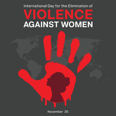 International Day for the Elimination of Violence Against Women design. It features a red color stop hand sign with a women silhouette. Vector illustration