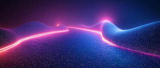 Obraz premium Abstract Neon Lights Landscape with Glittering Surface