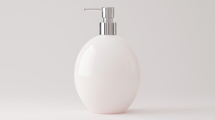 Obraz premium Minimalist white soap dispenser with silver pump on neutral background