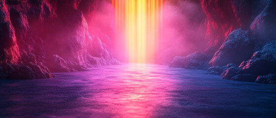 Fototapeta premium Vibrant Neon Glow Illuminates Surreal Cave Landscape