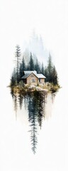 CEO hosting a corporate retreat in a forest landscape close up, focus on, copy space Soft lighting and clear visuals, Double exposure silhouette with forest and wooden cabins