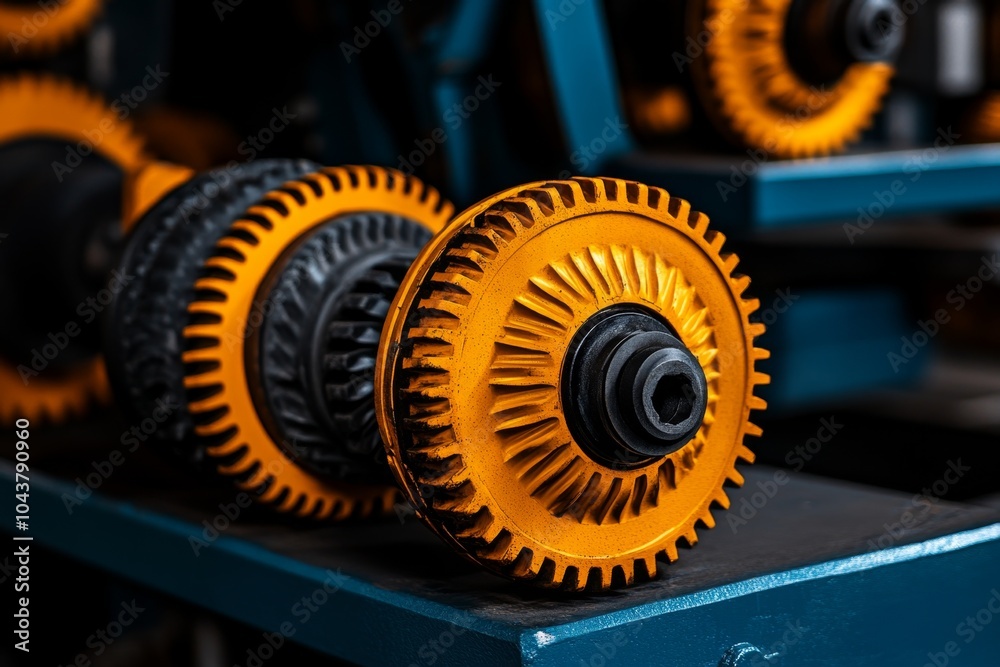 Poster minimalist outline of industrial machinery gears, with simple, clean lines representing the intricat