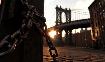 Naklejka premium A chain is hanging on a wooden post - Interiors