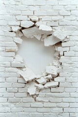 Artistic Disruption Intricate White Brick Wall with Irregular Hole - Abstract Texture Background for Design Concepts