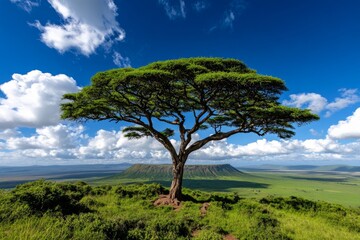 Fototapeta premium Ngorongoro Crater in Tanzania, with its lush green floor and abundant wildlife, viewed from the rim of the crater