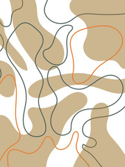Abstract minimalistic background pattern with organic shapes and wavy lines in neutral beige and white tones