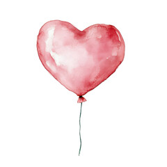 Delicate watercolor pink heart balloon. Happy Valentine's day. Watercolor illustration. Isolated on a transparent/white background.