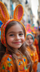 Fototapeta premium isreal happy Child girl in Vibrant Starry Costume at a Colorful Parade