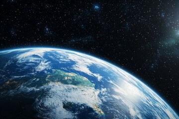 Fototapeta premium Celestial Serenity Close-up of Earth's Blue Sphere Amidst Starlit Space - Serene Cosmic Beauty for Educational, Decorative, or Inspirational Use