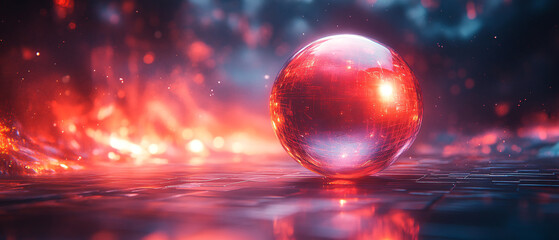 Abstract Sphere on a Red and Blue Background with Bokeh Lights