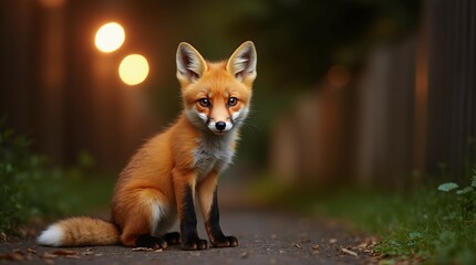 A vibrant young Red fox pauses in an urban setting, the streetlights of Bristol casting a soft glow as summer winds down in August.