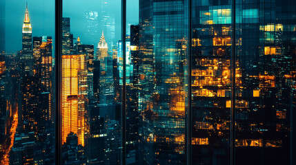 Modern city views from an apartment window 