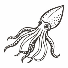 Monochrome Hand Drawn Squid Illustration for Ocean Themed Designs