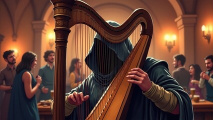  Mysterious Harpist at Medieval Gathering