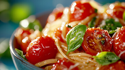 Delicious pasta with cherry tomatoes and fresh basil a perfect summer dish