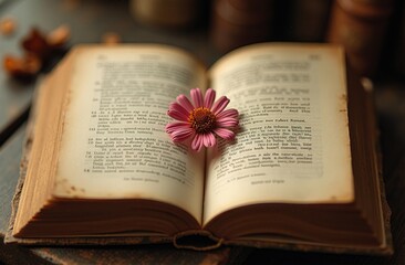 Fototapeta premium Vintage Book Pink Flower