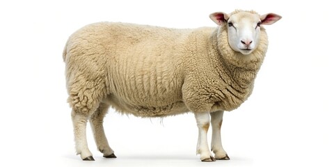 Fototapeta premium Ryeland sheep breed isolated on white background at Tilted Angle