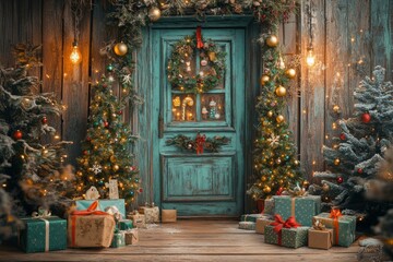 Fototapeta premium Christmas festive scene with decorations. Merry Christmas and Happy New Year holiday background