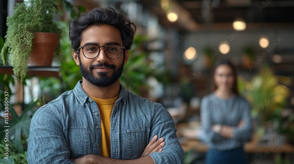 Aufkleber a man with glasses and a beard is smiling at the camera
