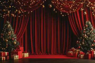 Christmas festive scene with decorations. Merry Christmas and Happy New Year holiday background