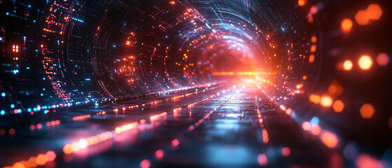 Obraz premium Futuristic Neon Tunnel with Red and Blue Lights for SciFi Backgrounds, Futuristic Neon Tunnel with Red and Blue Lights for SciFi Backgr