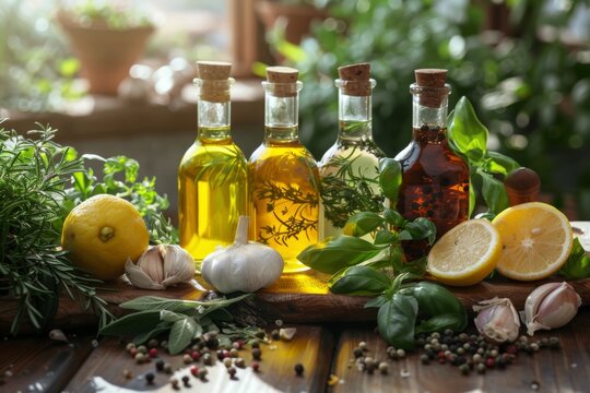 Herbal infused olive oils with fresh herbs and citrus