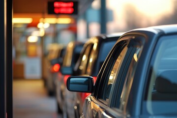 Drive Thru: Generic Pickup Window with Cars in Line Waiting for Service