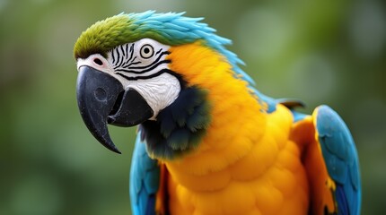 Fototapeta premium Majestic Golden And Blue Macaw in Natural Outdoor Setting